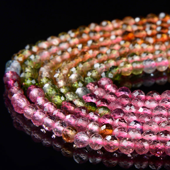 2MM Natural Multi Color Tourmaline Gemstone Grade AAA Micro Faceted Round Loose Beads 15 inch Full Strand (80017476-P78)