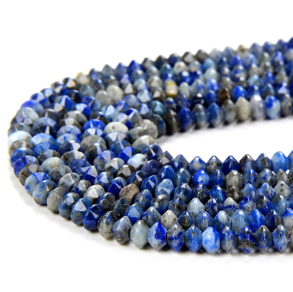 3X2MM Natural Lapis Lazuli Gemstone Grade A Bicone Faceted Rondelle Saucer Loose Beads 15 inch Full Strand (80009467-P34)