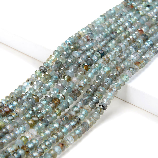 4X3MM Natural Aqua Blue Apatite Gemstone Grade A Micro Faceted Rondelle Loose Beads (P36)