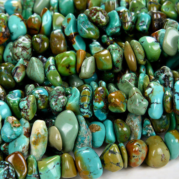 100% Natural Genuine Turquoise Green Blue Gemstone Pebble Nugget Chip 5-10MM Beads (D86)