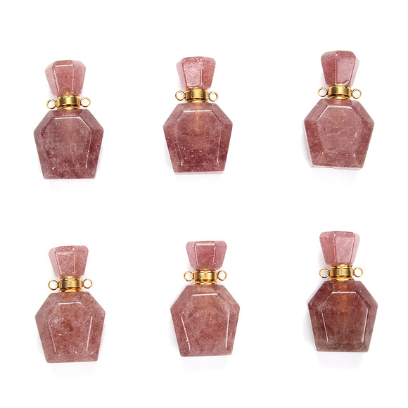 34X20X12MM Natural Strawberry Quartz Gemstone Perfume Bottle Pendant Faceted, Essential Oil Bottle Beads 1 Bead (80017228-P70)