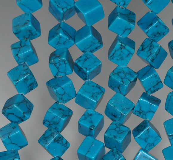 7MM Turquoise Gemstone Square Cube Diagonal Loose Beads 7 inch Half Strand (90182147-A116)