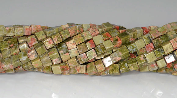 4MM Unakiate Gemstone Square Cube Loose Beads 16 inch Full Strand (90182168-A112)