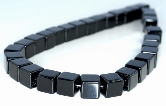 10MM Black Agate Gemstone Square Cube Loose Beads 7.5 inch Half Strand (90182215-A115)
