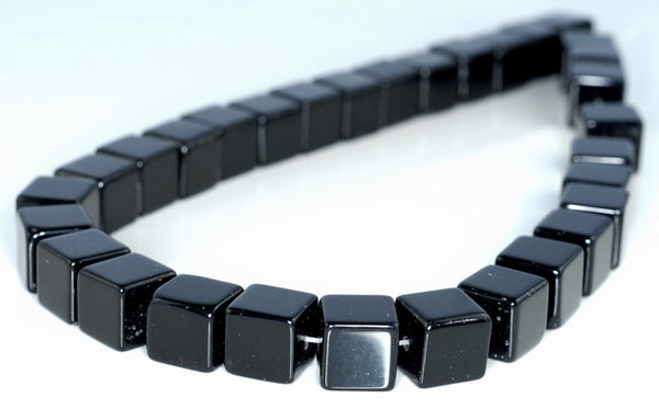 10MM Black Agate Gemstone Square Cube Loose Beads 7.5 inch Half Strand (90182215-A115)