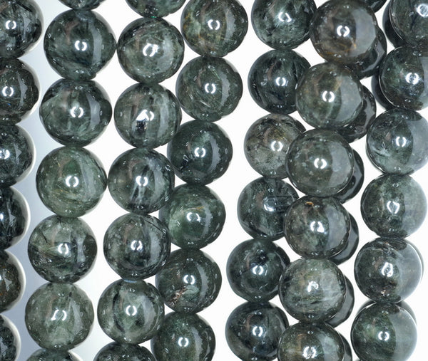 10MM Green Rutilated Quartz Gemstone Grade AA Round Loose Beads 7.5 inch Half Strand (90182440-A121)