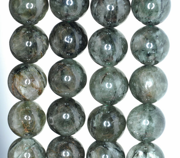 14MM Green Rutilated Quartz Gemstone Grade A Round Loose Beads 7.5 inch Half Strand (90182400-A121)