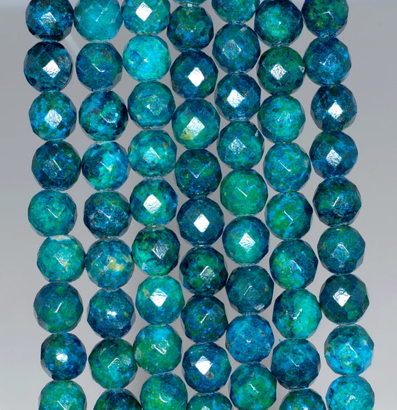 8MM Chrysocolla Gemstone Faceted Round Loose Beads 7.5 inch Half Strand (90183139-A141)