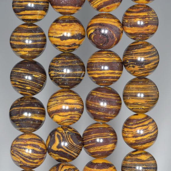 14MM Yellow Brown Matrix Turquoise Gemstone Round Loose Beads 7.5 inch Half Strand (90183171-A146)