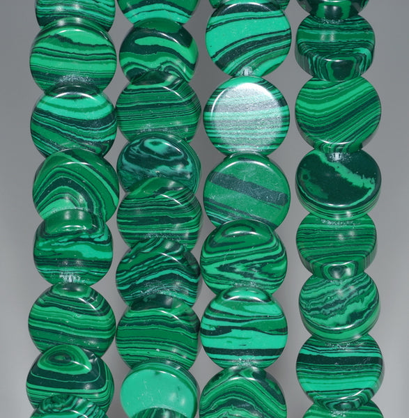13MM Green Matrix Turquoise Gemstone Flat Round Circle Loose Beads 7.5 inch Half Strand (90183180-A146)