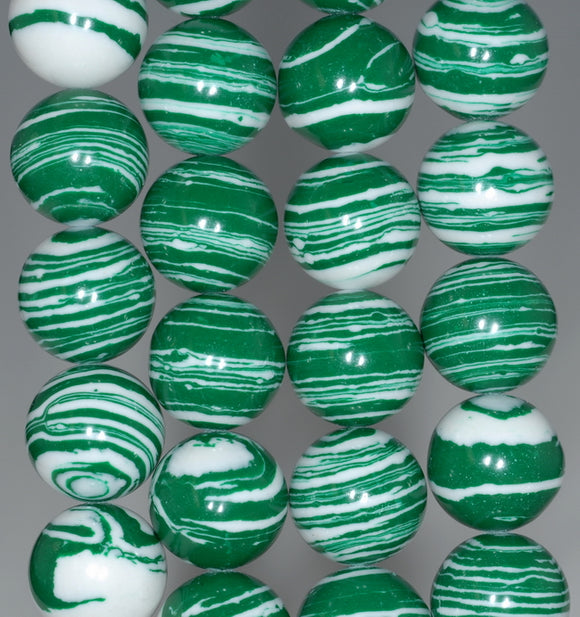 14MM Green White Matrix Turquoise Gemstone Round Loose Beads 7.5 inch Half Strand (90183192-A147)
