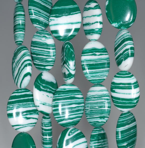 18x13MM Green White Matrix Turquoise Gemstone Oval Loose Beads 7.5 inch Half Strand (90183196-A147)
