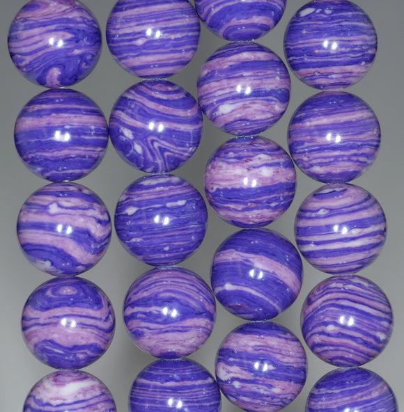12MM Purple Matrix Turquoise Gemstone Round Loose Beads 7.5 inch Half Strand (90183205-A147)