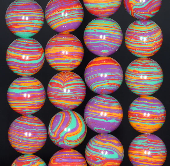 14MM Rainbow Matrix Turquoise Gemstone Round Loose Beads 7.5 inch Half Strand (90183325-A153)