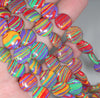 12MM Rainbow Matrix Turquoise Gemstone Flat Round Circle Loose Beads 7.5 inch Half Strand (90183329-A154)