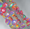 12MM Rainbow Matrix Turquoise Gemstone Flat Round Circle Loose Beads 7.5 inch Half Strand (90183329-A154)