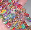 13MM Rainbow Matrix Turquoise Gemstone Flat Round Circle Loose Beads 8 inch Half Strand (90183331-A154)