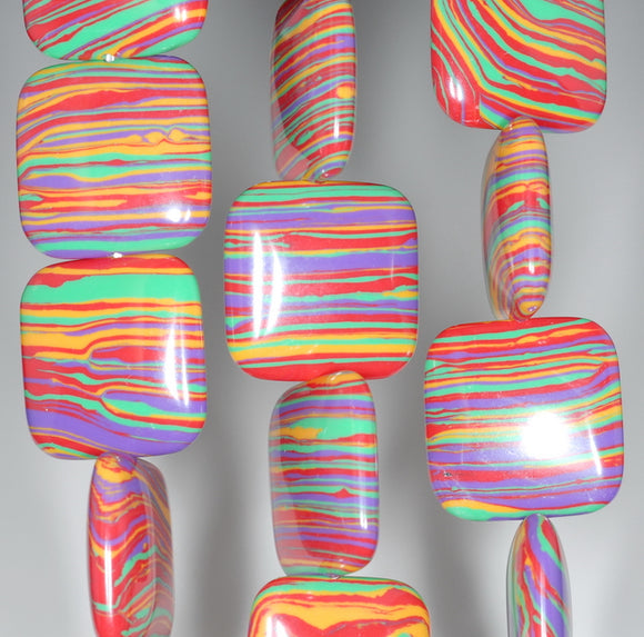 22MM Rainbow Matrix Turquoise Gemstone Flat Square Loose Beads 7.5 inch Half Strand (90183341-A154)