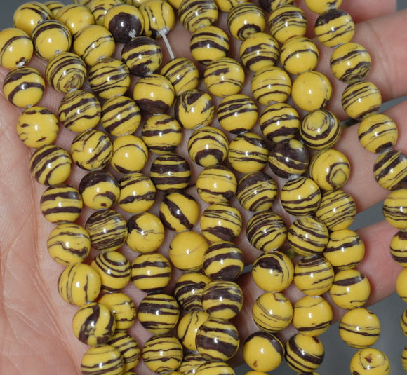 8MM Yellow Brown Matrix Turquoise Gemstone Round Loose Beads 15.5 inch Full Strand (90184689-A145)