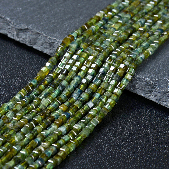 2MM Natural Green Tourmaline Gemstone Grade AAA Micro Faceted Diamond Cut Cube Loose Beads (P43)