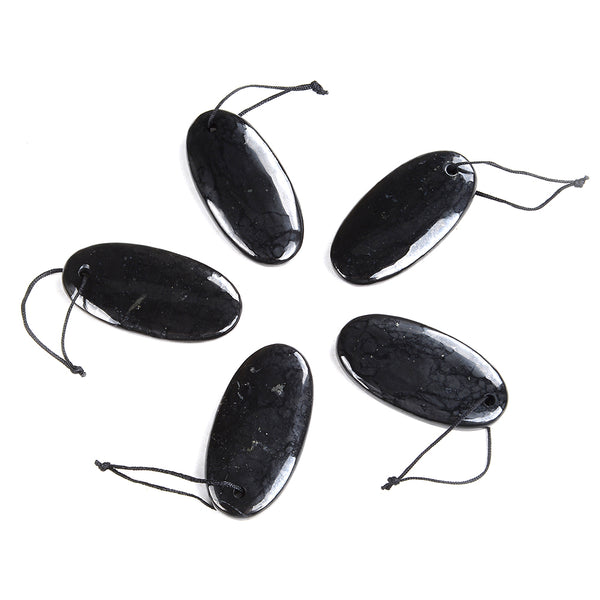 60X30MM Natural Smooth Shungite Gemstone Grade AAA Oval Pendant 1 Bead (80008570-D49)