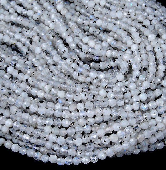 Rainbow Moonstone Gemstone Micro Faceted Round 2MM 3MM 4MM Loose Beads (P10)