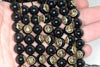 14mm 22k Gold Carved Black Agate Gemstone Round Loose Beads 15.5 inch Full Strand (90187316-722B)