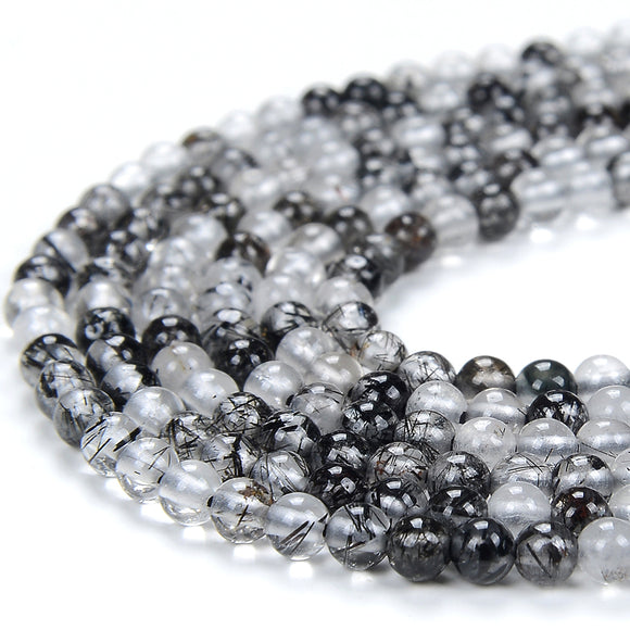 Natural Black Tourmaline Rutilated Quartz Gemstone Grade AAA Round 2MM 3MM Loose Beads 15 Inch Full Strand (P63)
