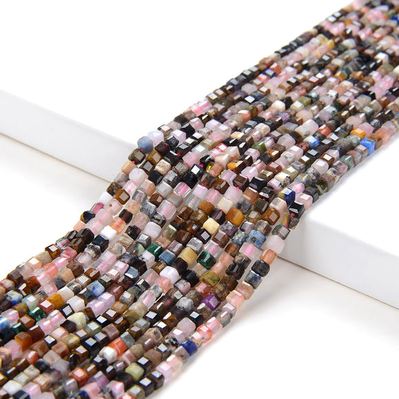2MM Natural Galaxy Mix Stones Gemstone Micro Faceted Diamond Cut Cube Loose Beads (P42)