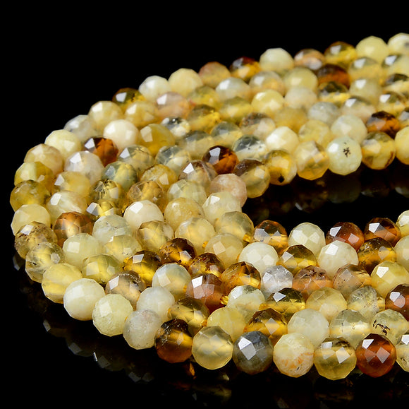 Natural Yellow Opal Gemstone Grade AA Micro Faceted Round 3MM 4MM Loose Beads 15 inch Full Strand (P53)