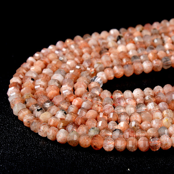 4X3MM Natural Sunstone Gemstone Grade AA Micro Faceted Lantern Loose Beads (P35)