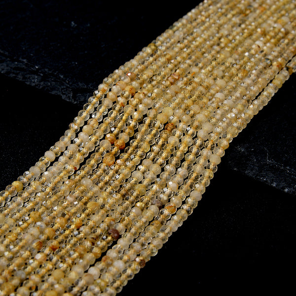 3X2MM Natural Golden Rutilated Quartz Gemstone Grade AA Micro Faceted Rondelle Loose Beads (P35)