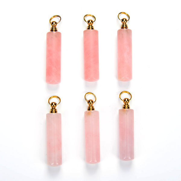 47X22MM Natural Rose Quartz Gemstone Perfume Bottle Pendant Hexagon Healing Tube, Essential Oil Bottle Beads 1 Bead (80017275-P73)