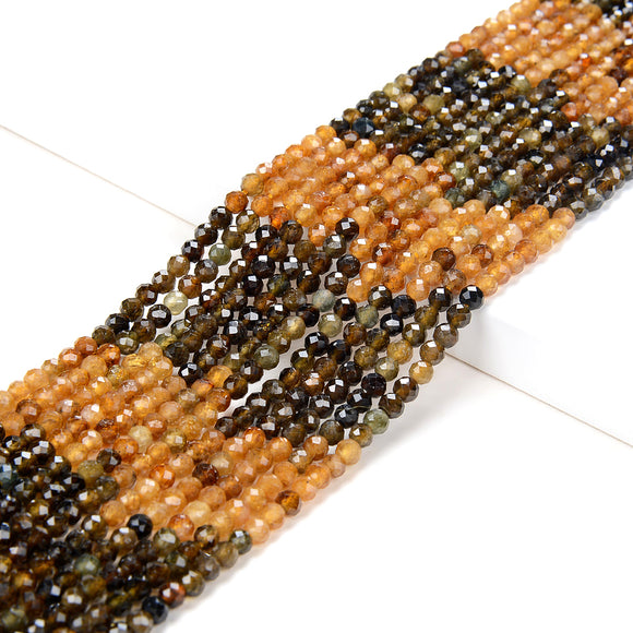 Natural Tourmaline Multi Color Green Yellow Gemstone Grade AAA Micro Faceted Round 2MM 3MM Loose Beads 15 inch Full Strand (P27)