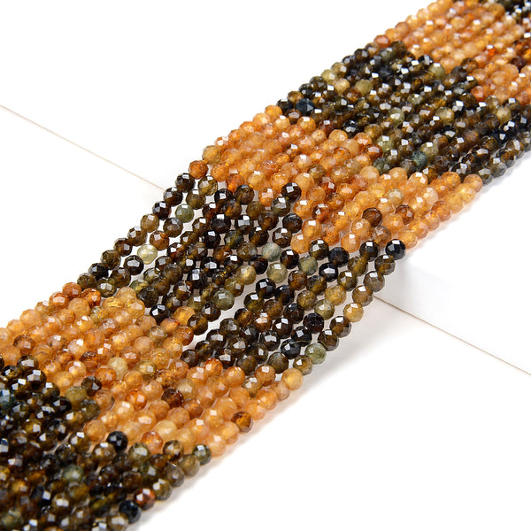 Natural Tourmaline Multi Color Green Yellow Gemstone Grade AAA Micro Faceted Round 2MM 3MM Loose Beads 15 inch Full Strand (P27)
