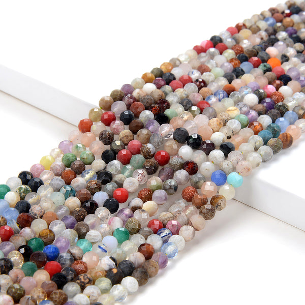 3MM Natural Multi Color Galaxy Mix Stones Gemstone Micro Faceted Round Loose Beads 15 inch Full Strand (80009396-P30)