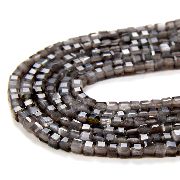 2MM Natural Silver Obsidian Gemstone Grade AAA Micro Faceted Diamond Cut Cube Loose Beads (P43)
