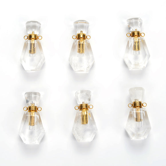 34X17X11MM Natural Rock Crystal Clear Quartz Gemstone Perfume Bottle Pendant Faceted, Essential Oil Bottle Beads 1 Bead (80017233-P70)