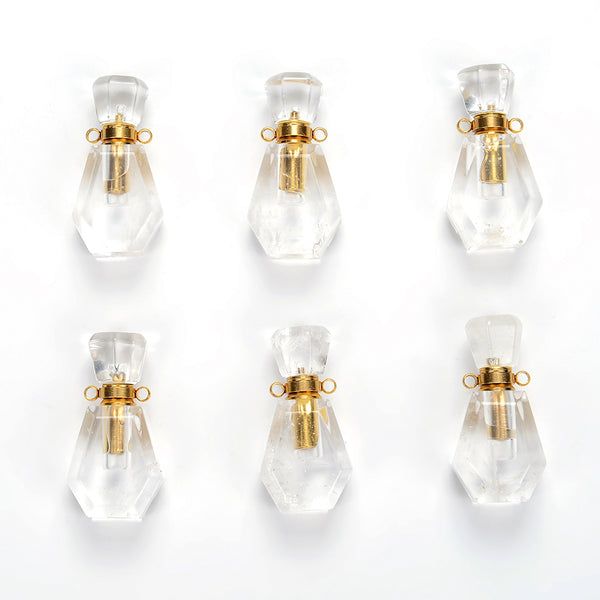 34X17X11MM Natural Rock Crystal Clear Quartz Gemstone Perfume Bottle Pendant Faceted, Essential Oil Bottle Beads 1 Bead (80017233-P70)
