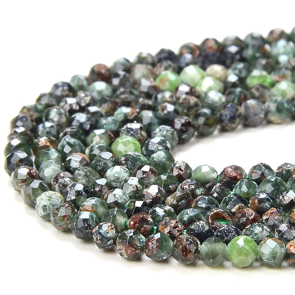 2MM Natural Russian Seraphinite Gemstone Micro Faceted Round Loose Beads 15 inch Full Strand (80016199-P49)
