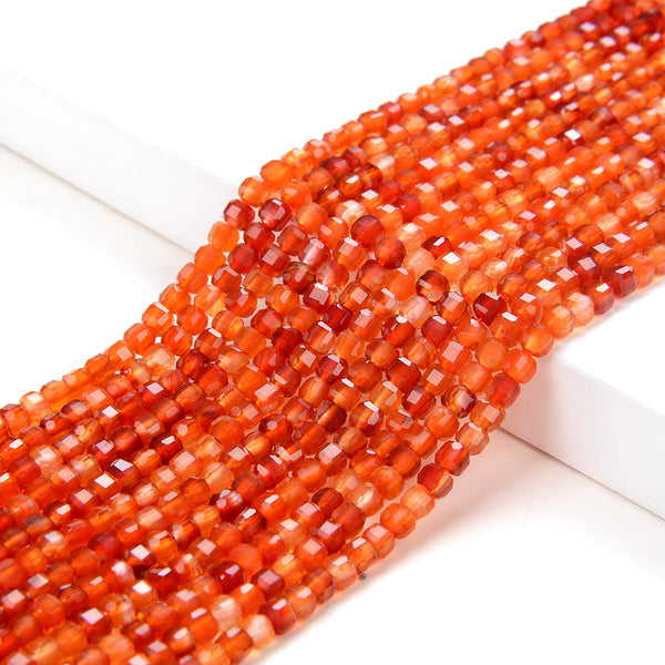 2MM Natural Canadian Red Agate Gemstone Grade AAA Micro Faceted Diamond Cut Cube Loose Beads (P42)