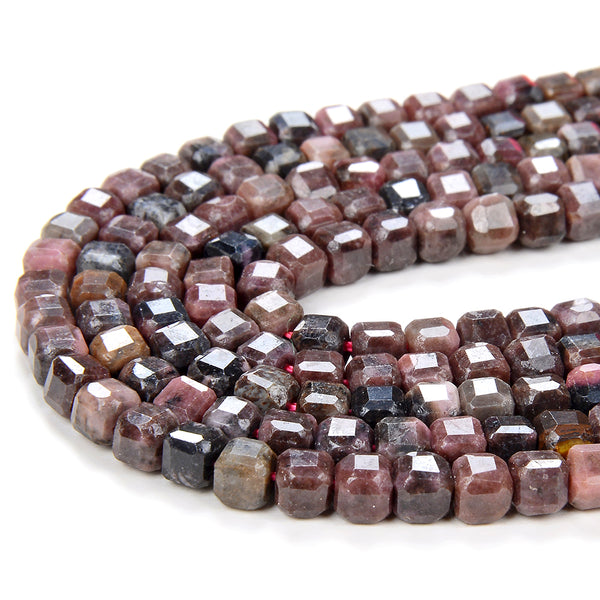 4MM Natural Dark Rhodonite Gemstone Grade A Micro Faceted Diamond Cut Cube Loose Beads 15.5 inch Full Strand (80009532-P39)