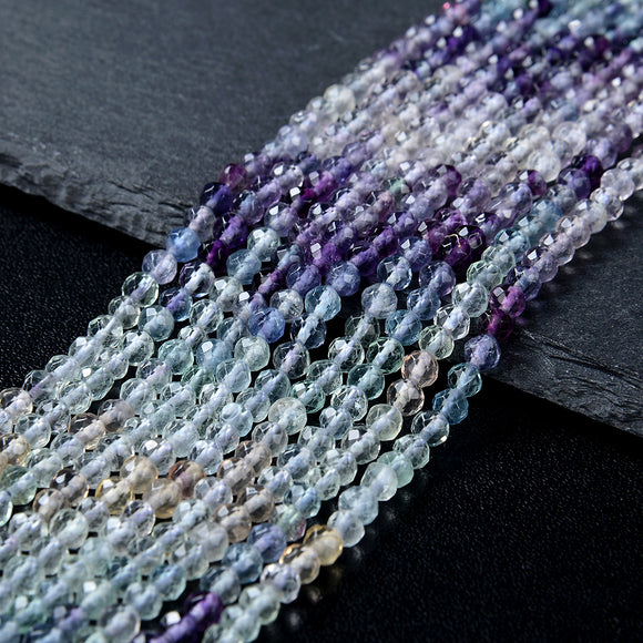 Natural Fluorite Multi Color Gemstone Grade AAA Micro Faceted Round 3-4MM 4MM Loose Beads 15 inch Full Strand (P28)