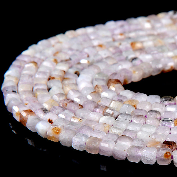 2MM Natural Kunzite Gemstone Grade A Micro Faceted Diamond Cut Cube Loose Beads 15 inch Full Strand (80017304-P76)