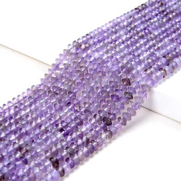 4X2MM Natural Amethyst Gemstone Grade AA Bicone Faceted Rondelle Saucer Loose Beads 15 inch Full Strand (80009458-P34)