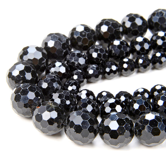 Natural Black Tourmaline Gemstone Grade AA Micro Faceted Round 8MM 10MM Loose Beads (D41)