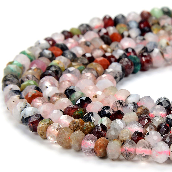 4X2MM Natural Multi Color Mix Stones Gemstone Micro Faceted Rondelle Loose Beads (P75)
