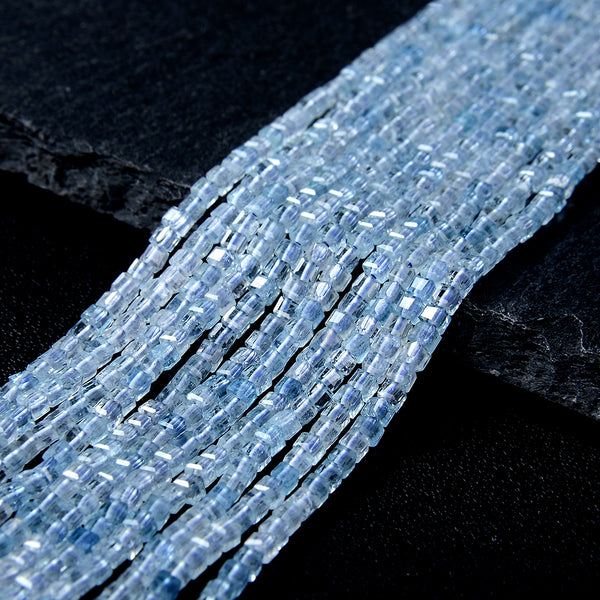 2MM Natural Aquamarine Gemstone Grade AAA Micro Faceted Diamond Cut Cube Loose Beads 15 inch Full Strand (80009235-P43)