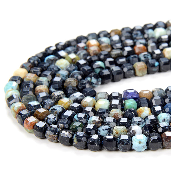 4MM Natural Chrysocolla Gemstone Micro Faceted Diamond Cut Cube Loose Beads (P41)