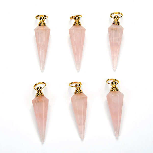50X15MM Natural Rose Quartz Gemstone Perfume Bottle Pendant Hexagon Healing Point, Essential Oil Bottle Beads 1 Bead (80017271-P73)